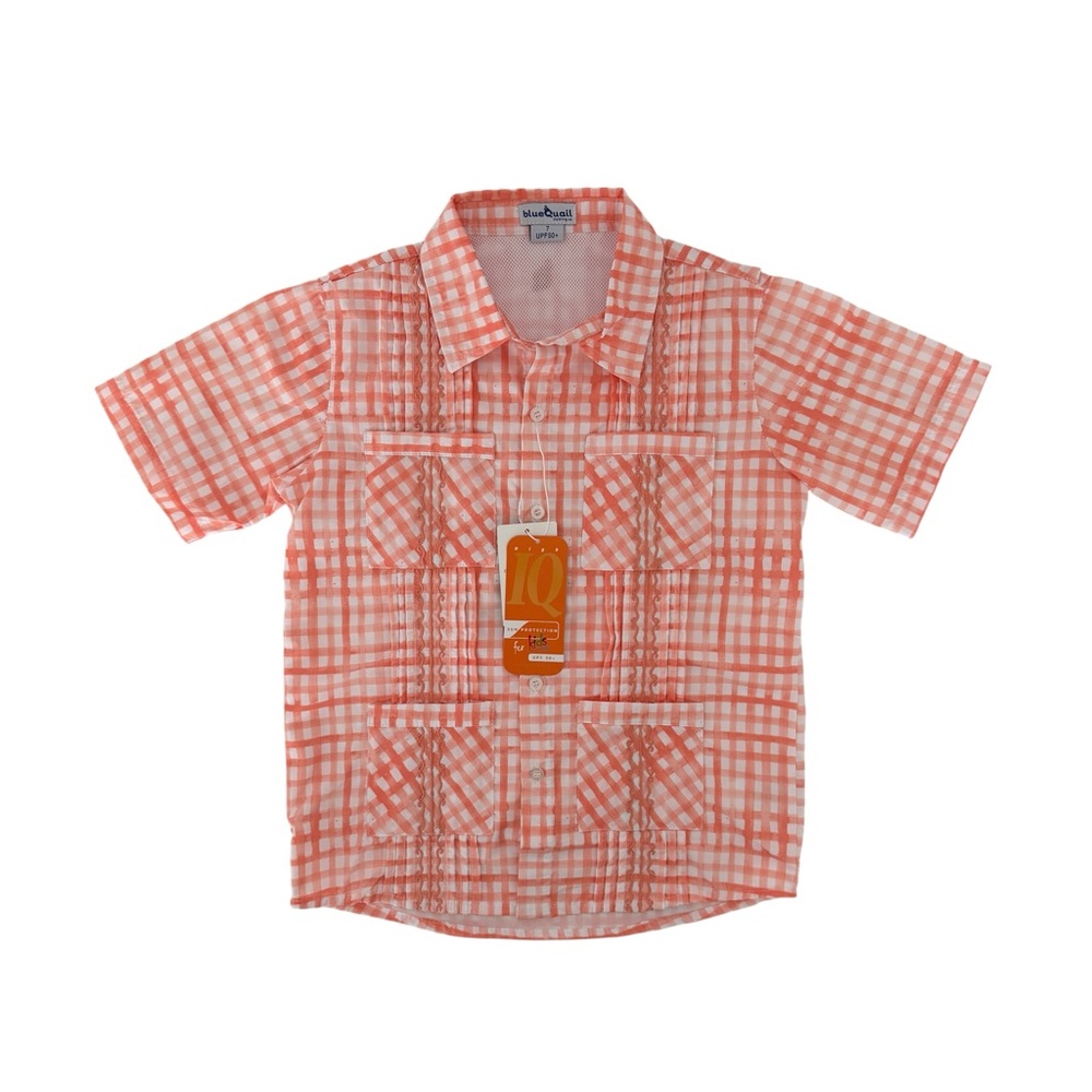 NWT Blue Quail Guayabera Orange White Check Short Sleeve Button-Up Shirt (7)